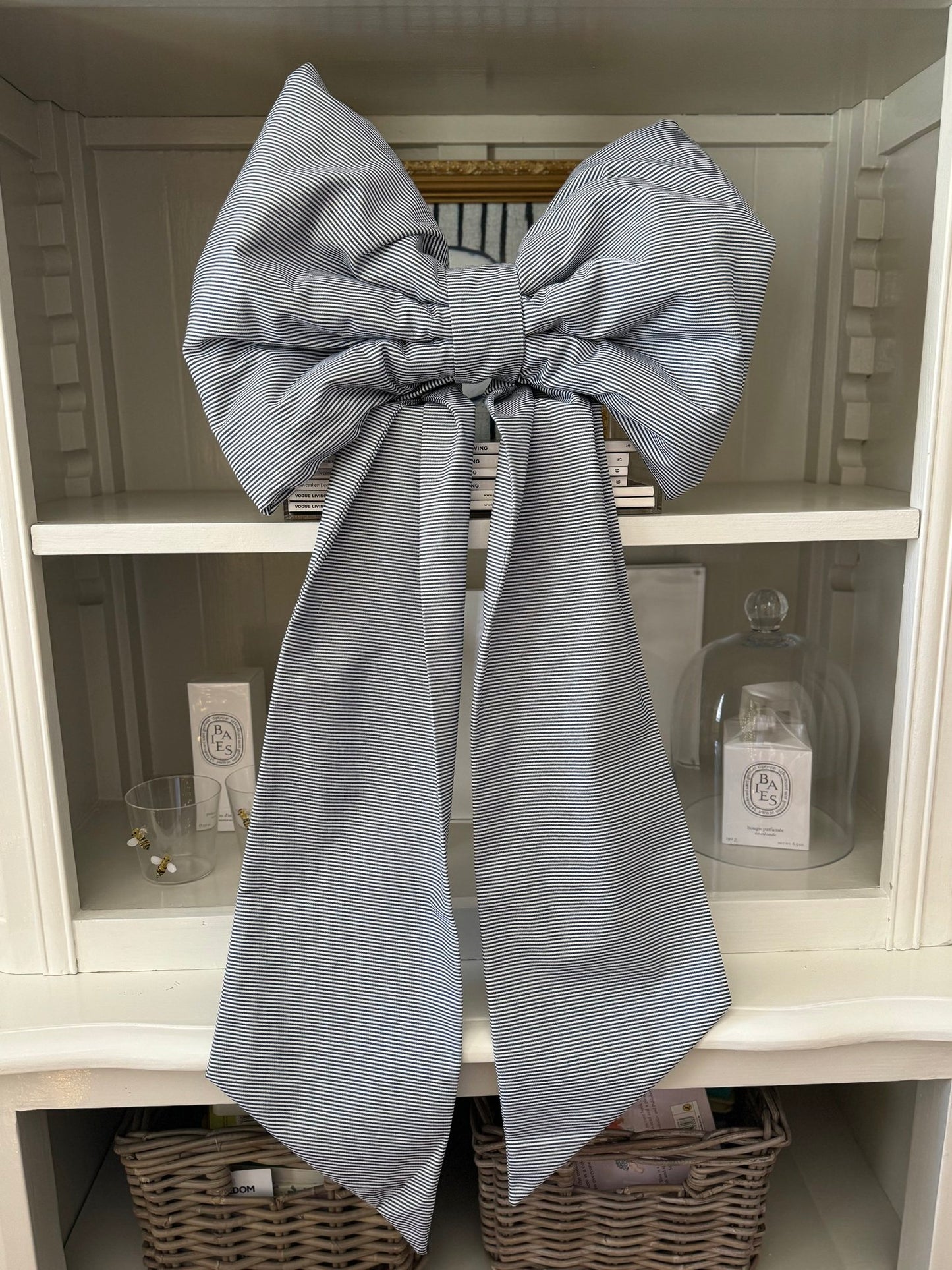 Blue & White Stripe Oversized Bow