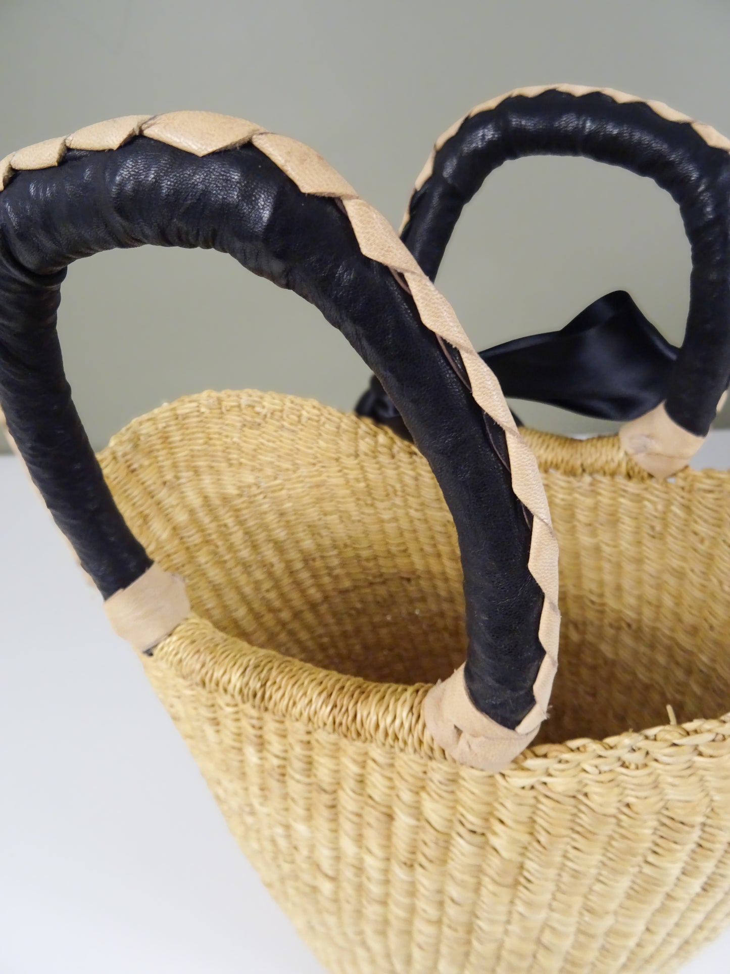 Mini Market Basket Bag - Black & Natural Handle