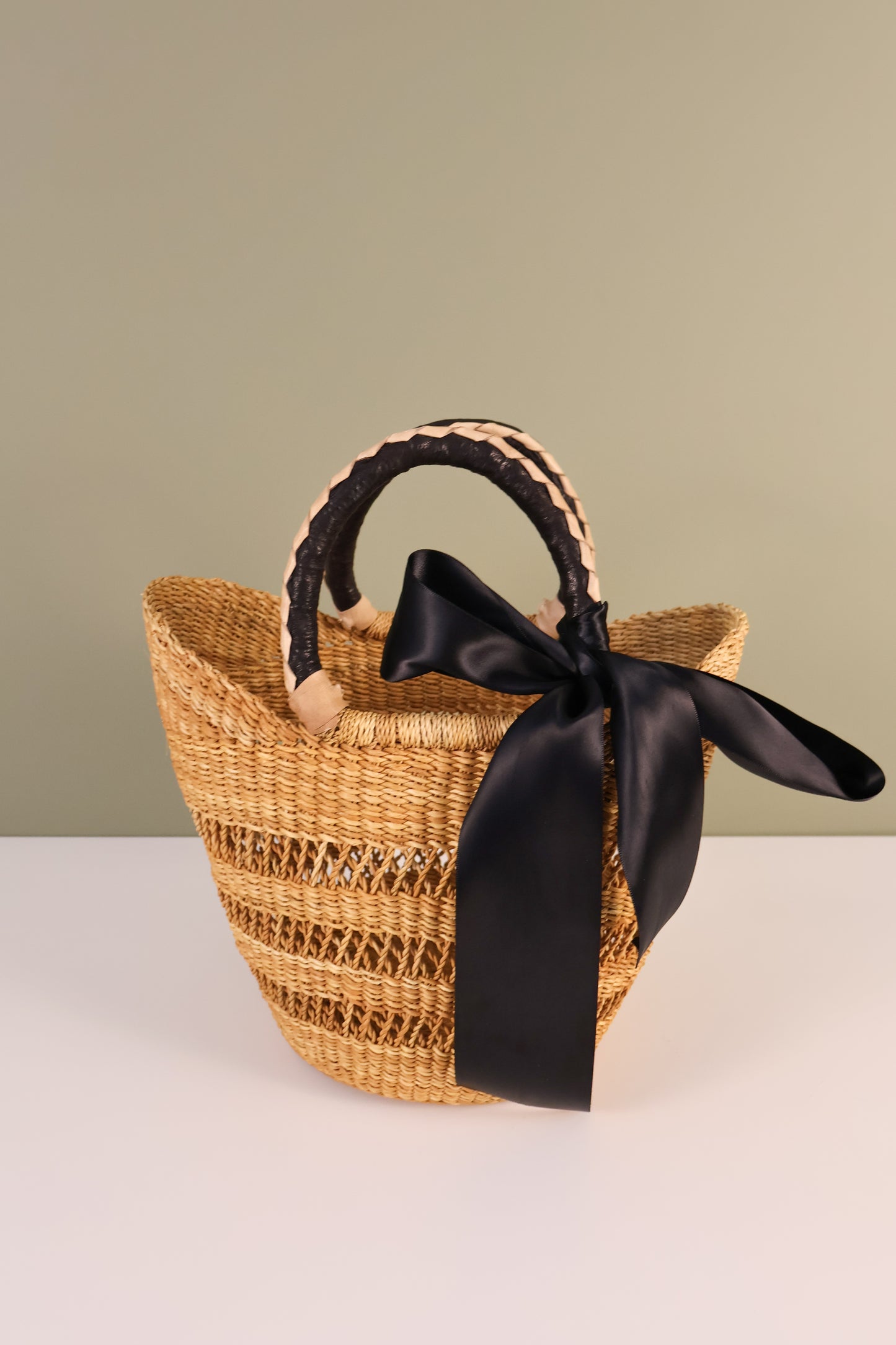 Mini Market Basket Bag (Open Weave) - Black Handle