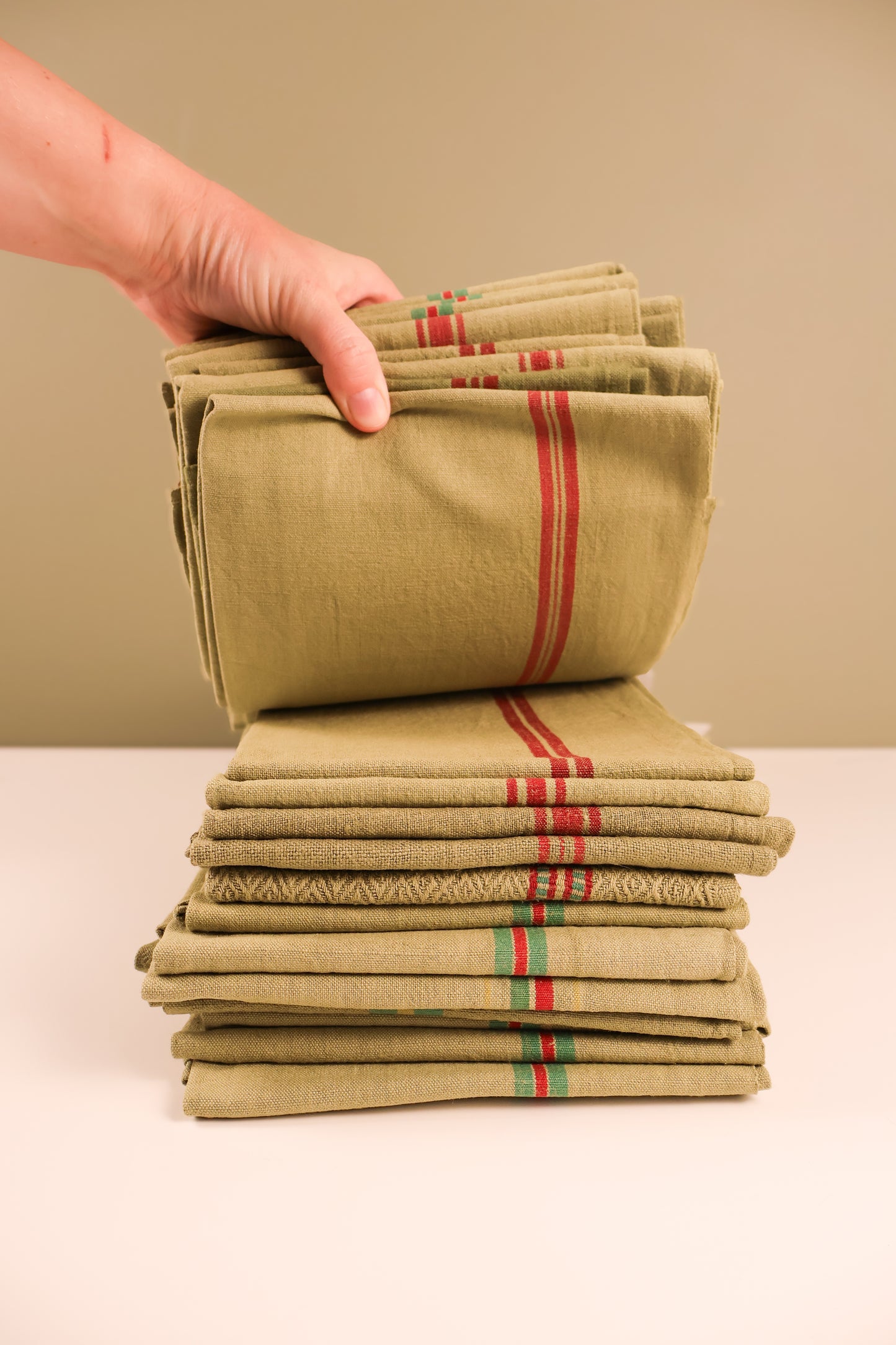 Vintage French Tea Towel - Khaki