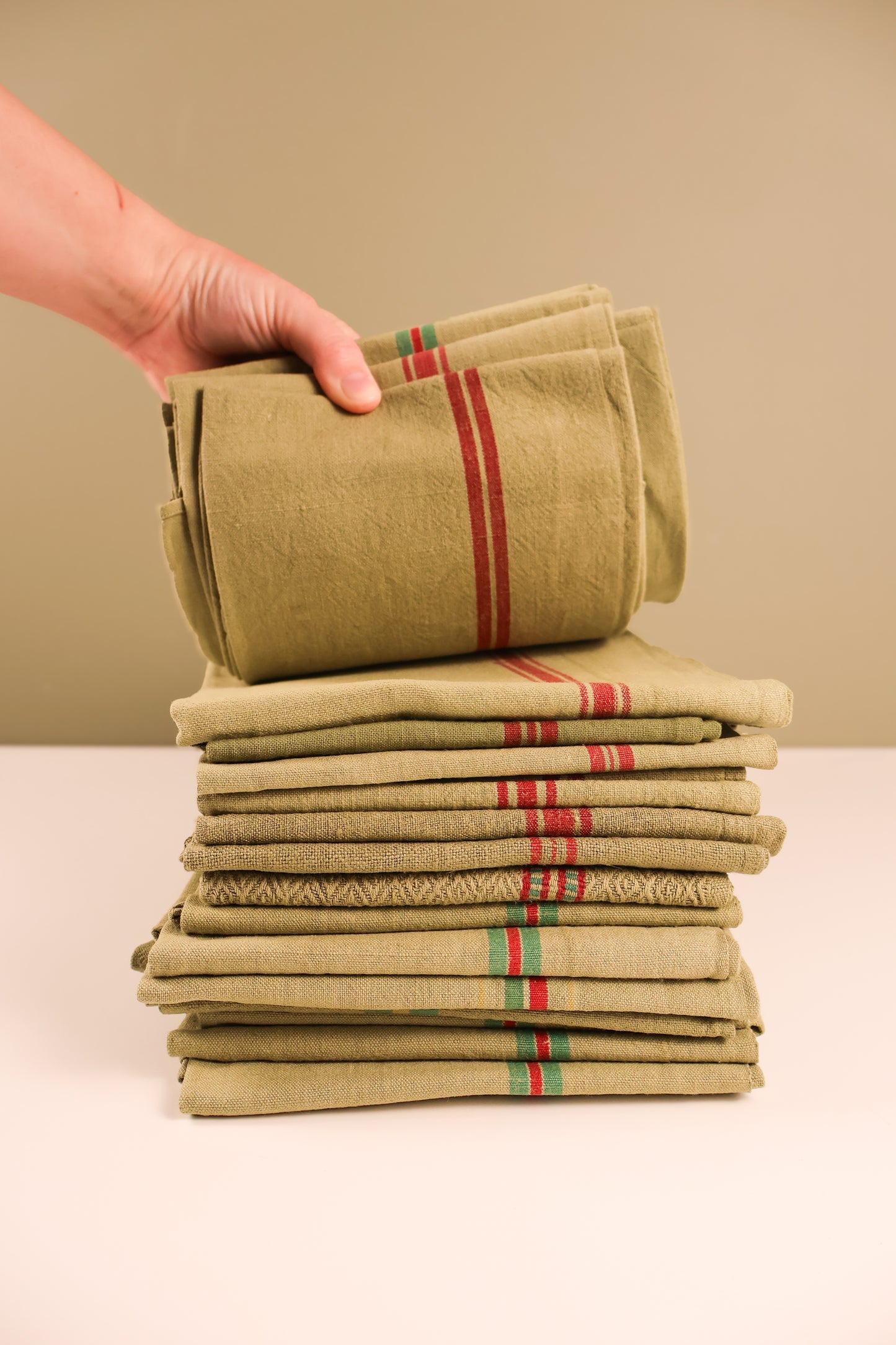 Vintage French Tea Towel - Khaki