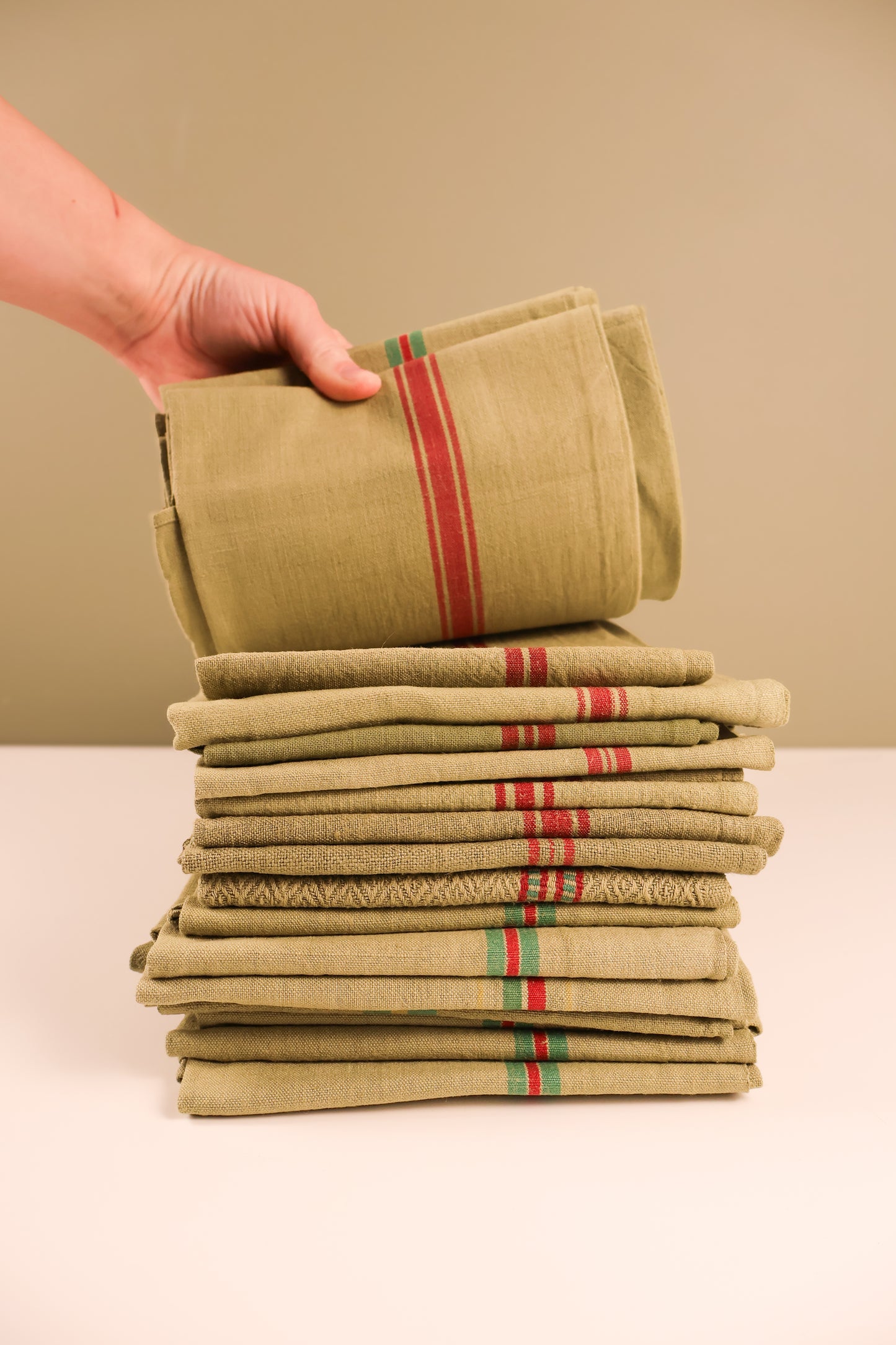 Vintage French Tea Towel - Khaki