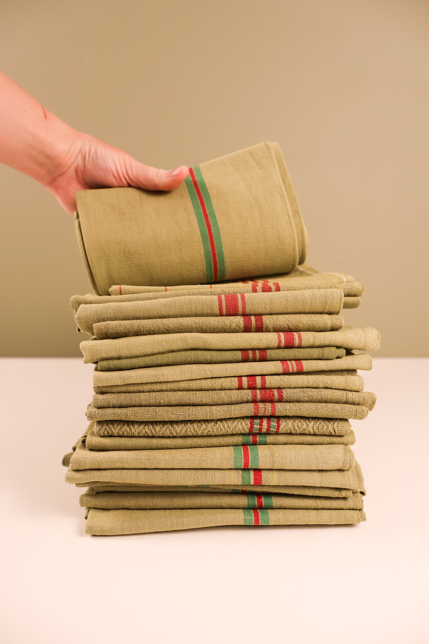 Vintage French Tea Towel - Khaki