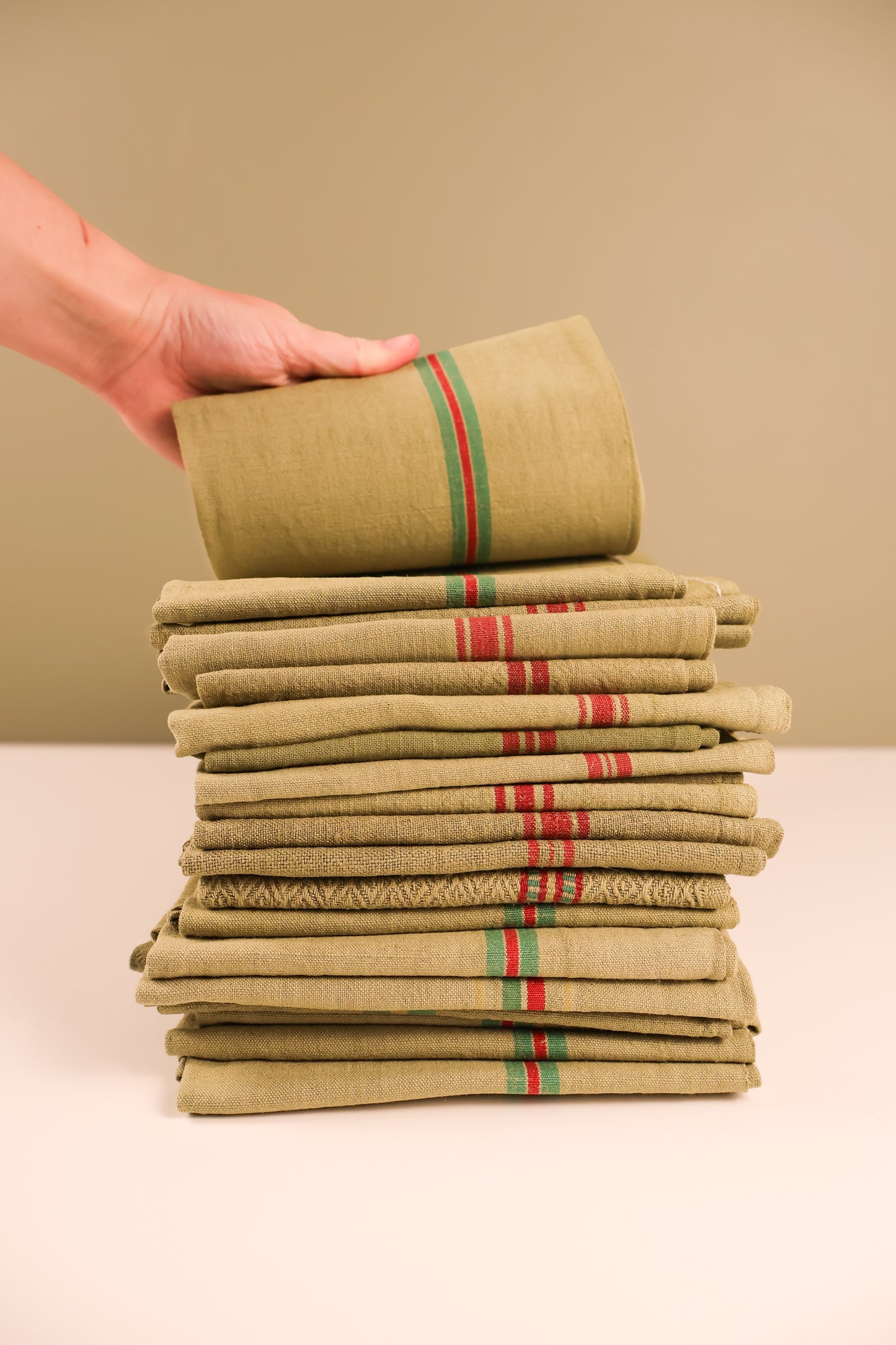 Vintage French Tea Towel - Khaki