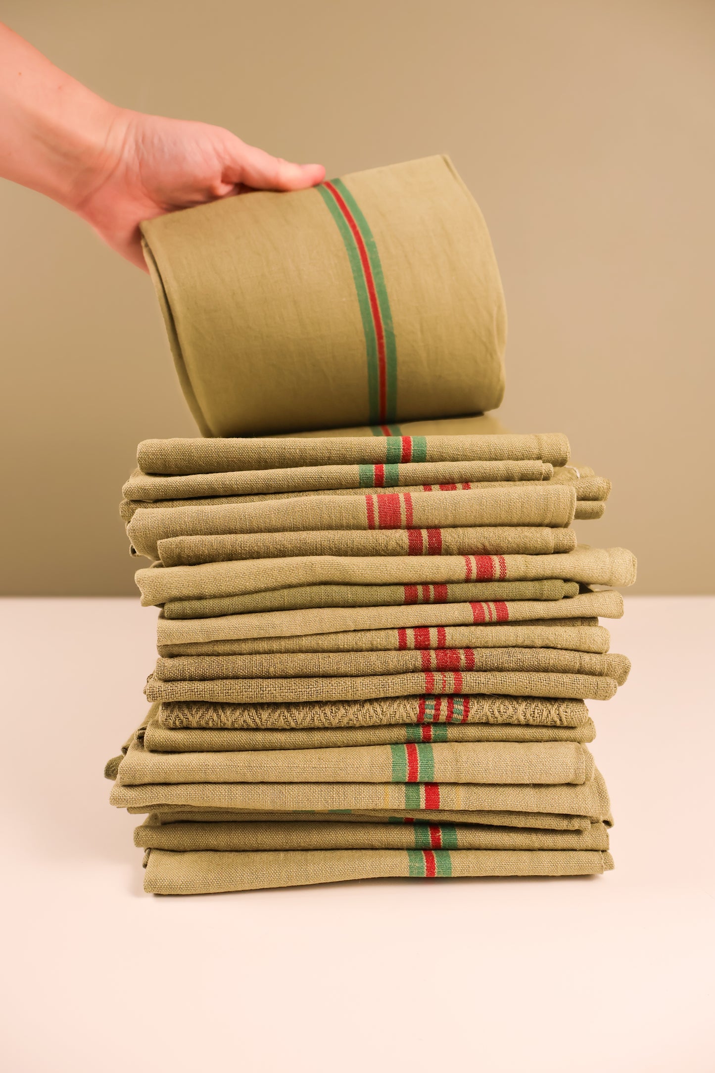 Vintage French Tea Towel - Khaki