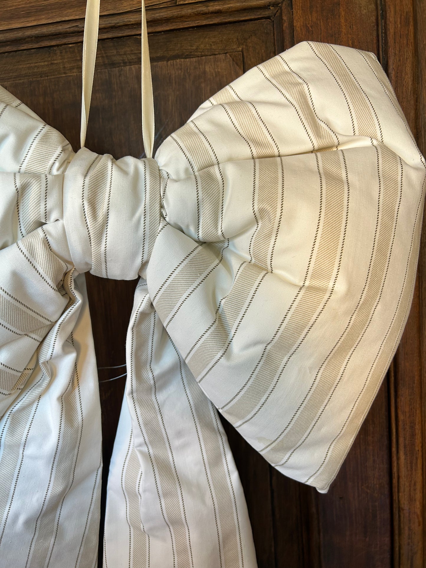 White and Beige Stripe Oversized Bow