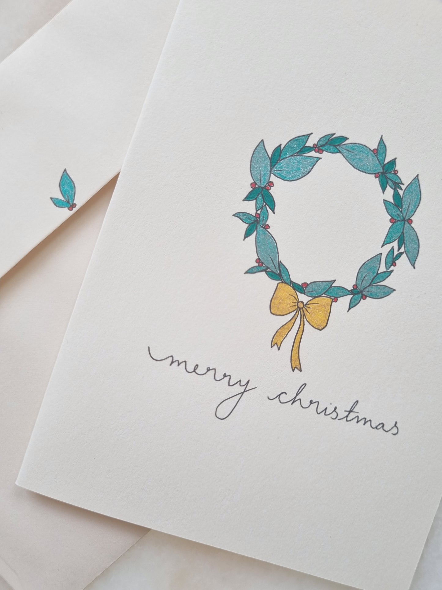 Christmas Wreath Hand Illustrated Greeting Card