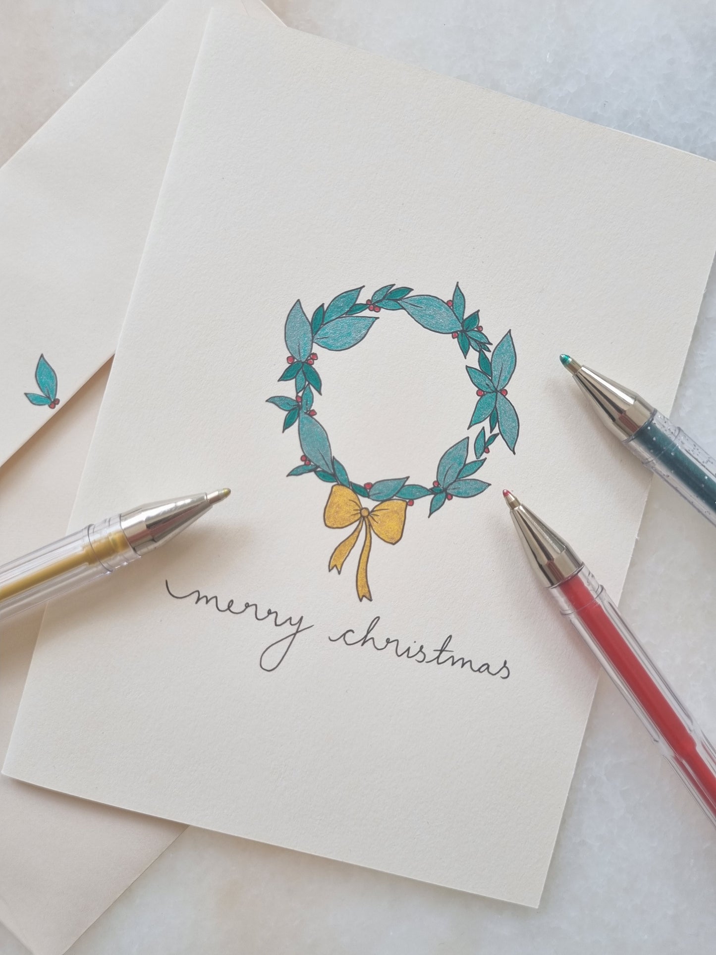 Christmas Wreath Hand Illustrated Greeting Card