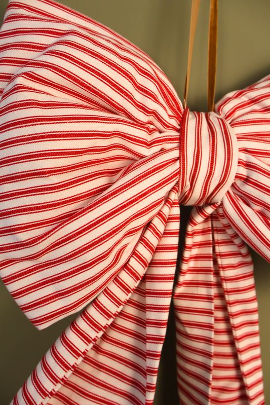Handmade Medium Oversized Bow - Red & White Stripe