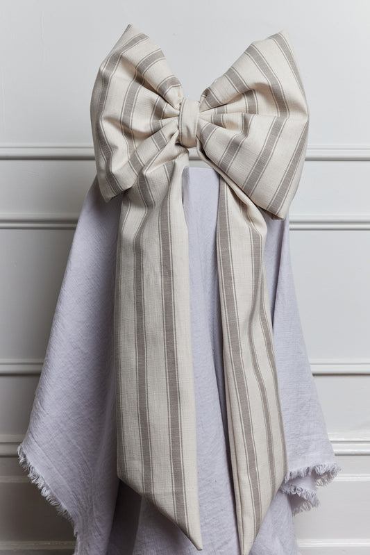 Handmade Oversized Bow - Farmhouse Beige Stripe