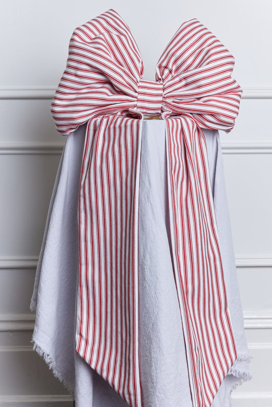 Handmade Oversized Bow - Red & White Stripe