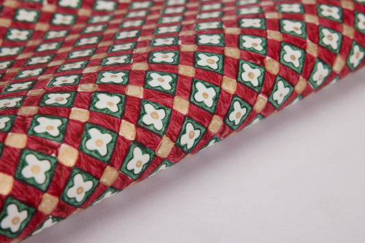 Block printed wrapping paper in Floral Checks Scarlet