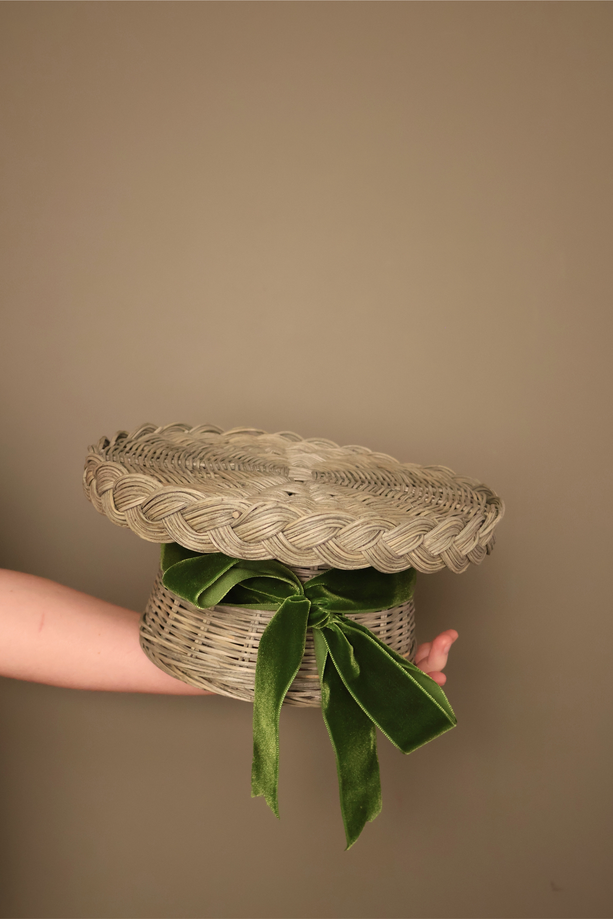 Woven Rattan Cake Stand in Natural Green