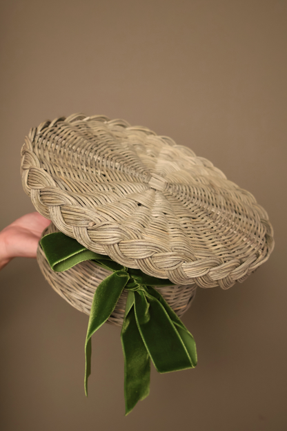 Woven Rattan Cake Stand in Natural Green