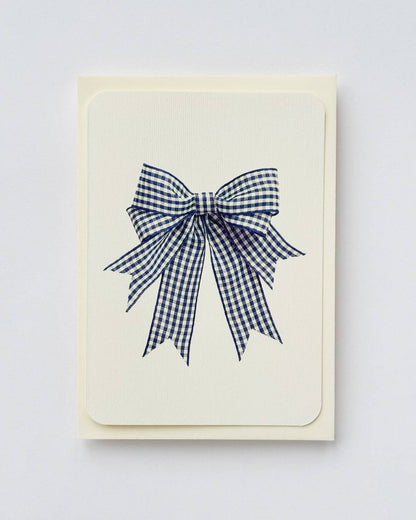 Blue Gingham Double Tailed Bow Greeting Card 