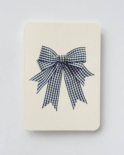 Blue Gingham Double Tailed Bow Greeting Card 