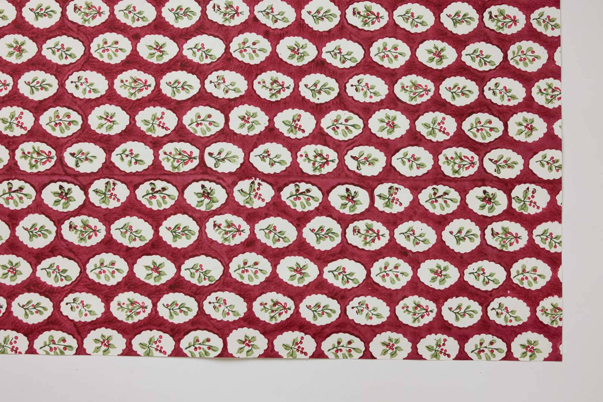 Block printed wrapping paper in Scallop Tiles Christmas Pudding