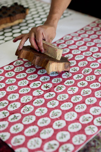 Block printed wrapping paper in Scallop Tiles Christmas Pudding