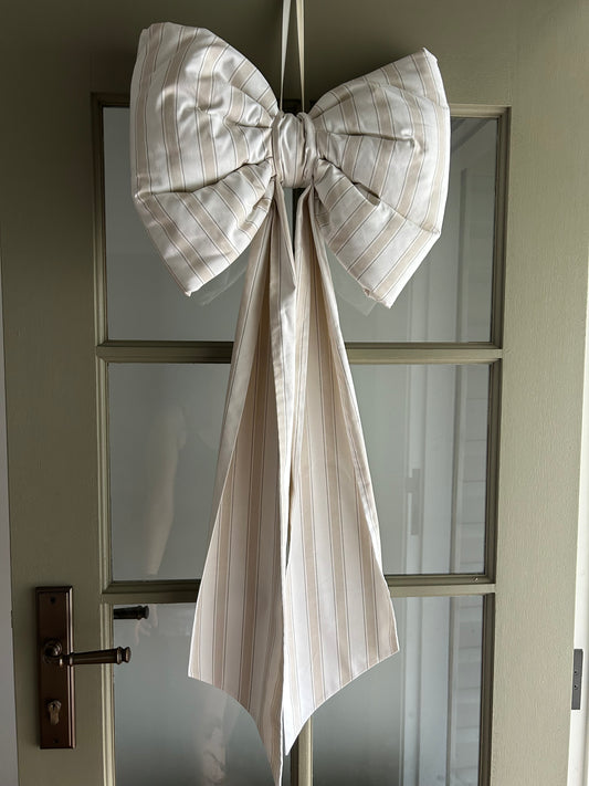 White and Beige Stripe Oversized Bow