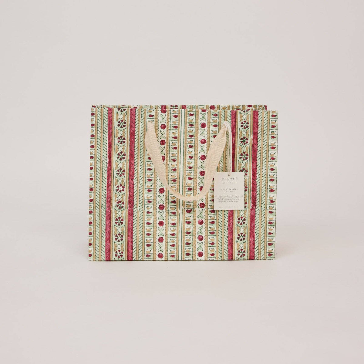 Block printed Christmas gift bags in medium