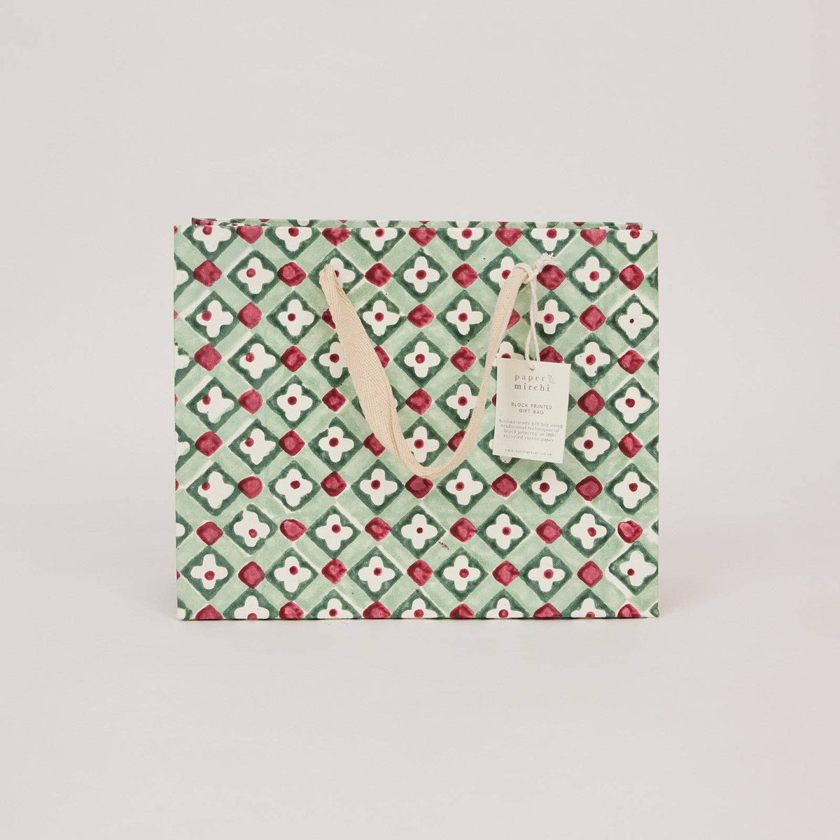 Block printed Christmas gift bags in medium