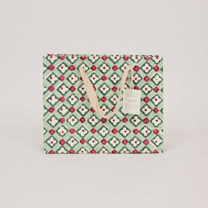 Block printed Christmas gift bags in medium