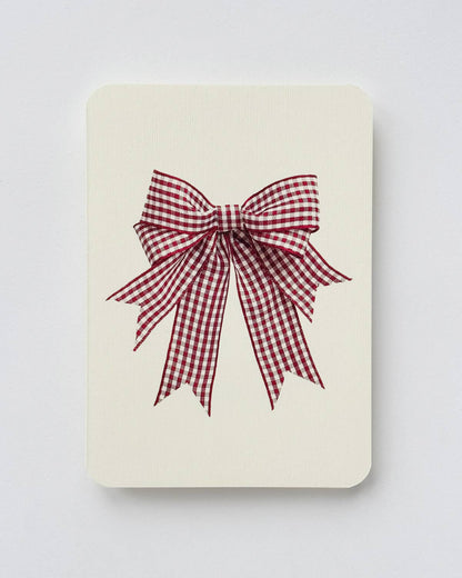 Red Gingham Double Tail Bow Greeting Card 