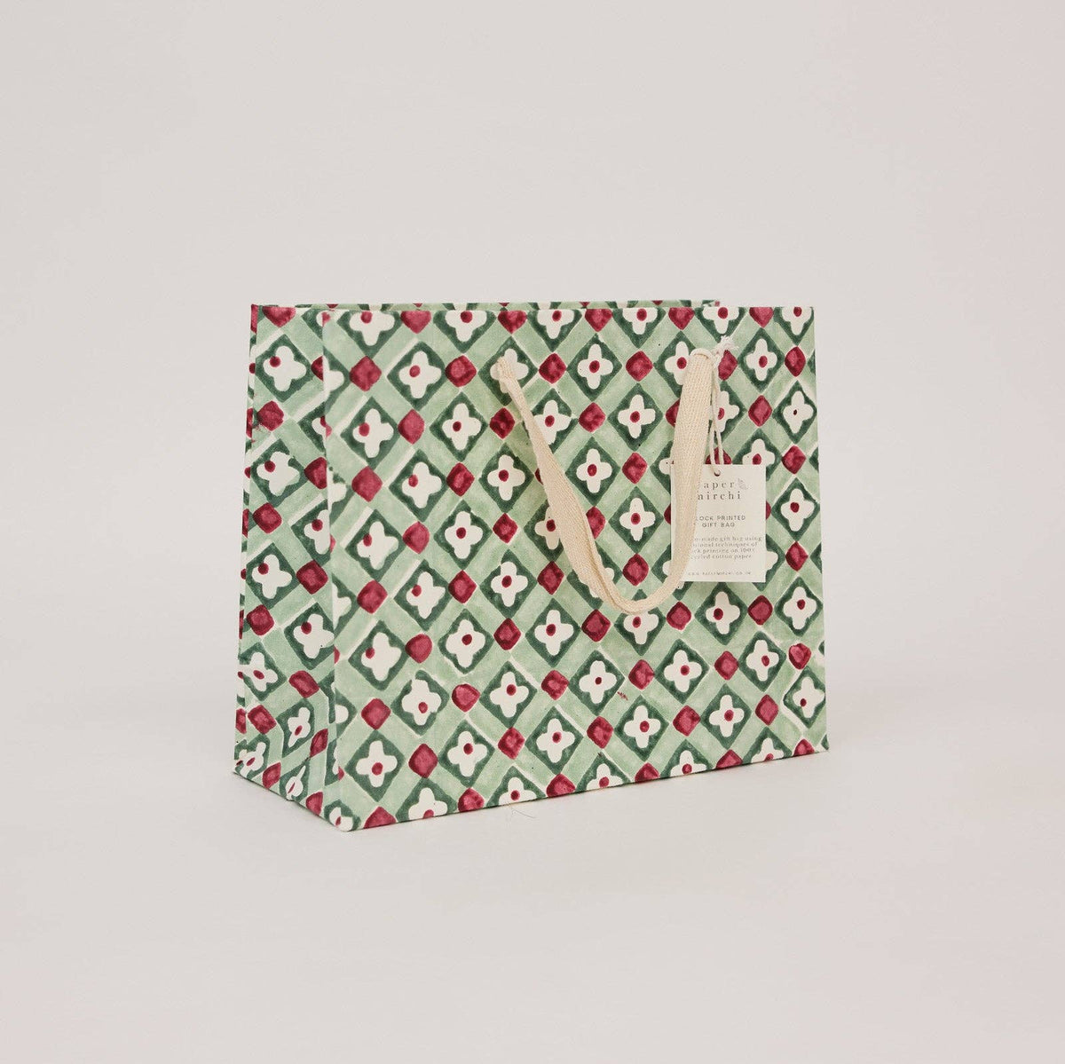 Block printed Christmas gift bags in medium
