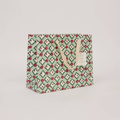 Block printed Christmas gift bags in medium