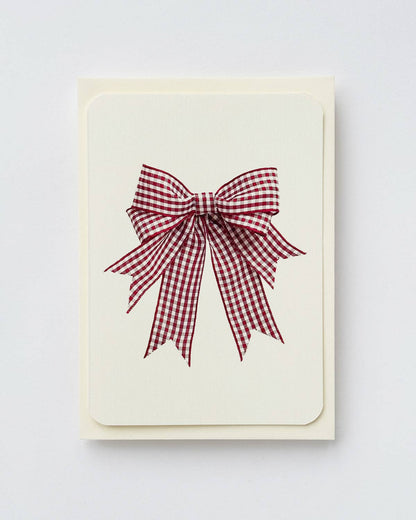 Red Gingham Double Tail Bow Greeting Card 