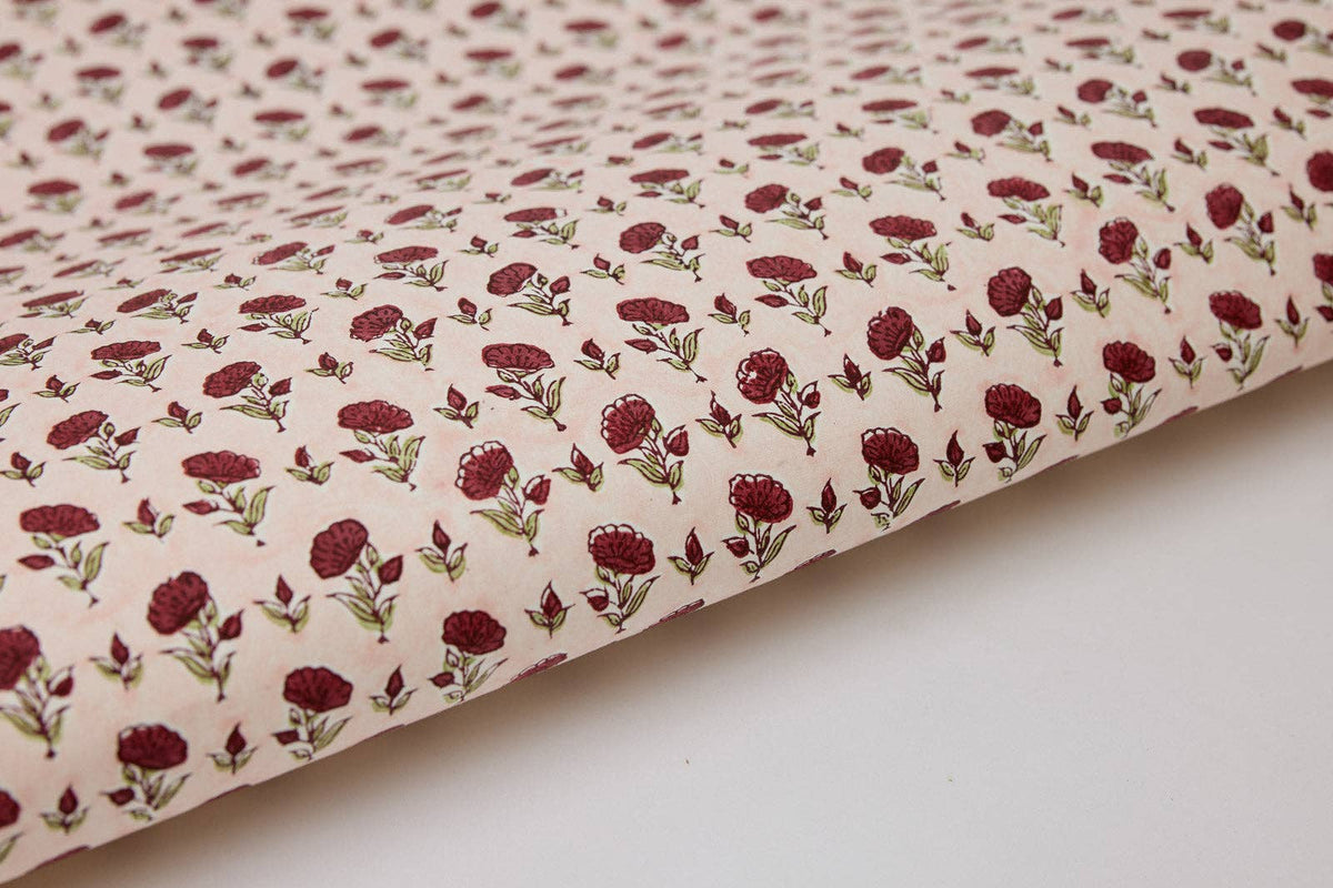 Block printed wrapping paper in Ditsy Floral Scarlet