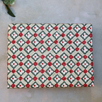 Block printed wrapping paper in Floral Checks Sage