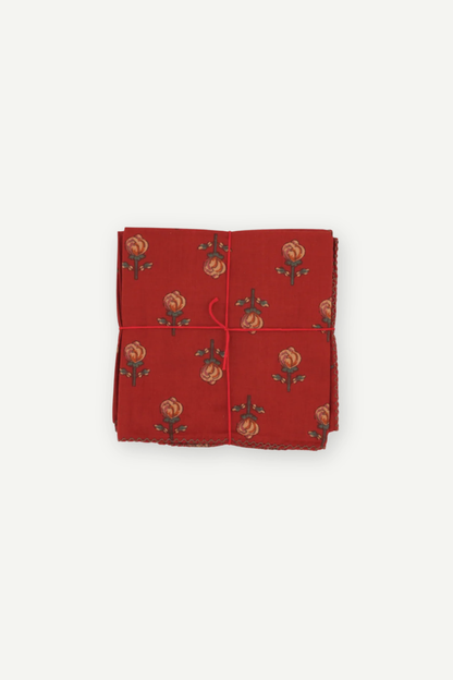 Suzette upcycled cotton napkins in Pissenlit Garnet print, set of 4