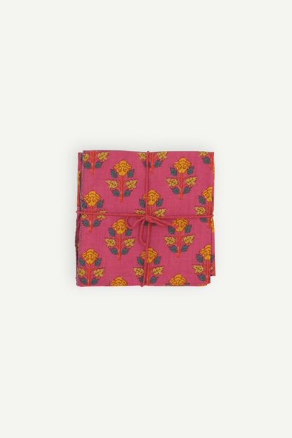 Suzette upcycled cotton napkins in Belladone Carmine print, set of 4