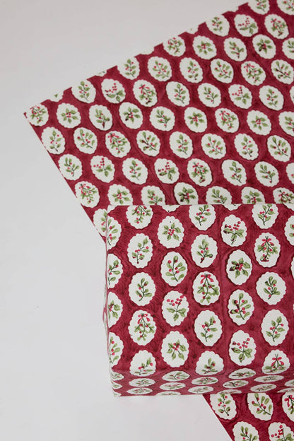 Block printed wrapping paper in Scallop Tiles Christmas Pudding