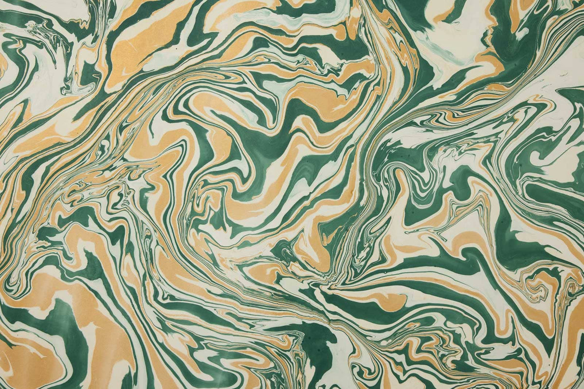 Hand marbled wrapping paper in Free Spirit Conifer