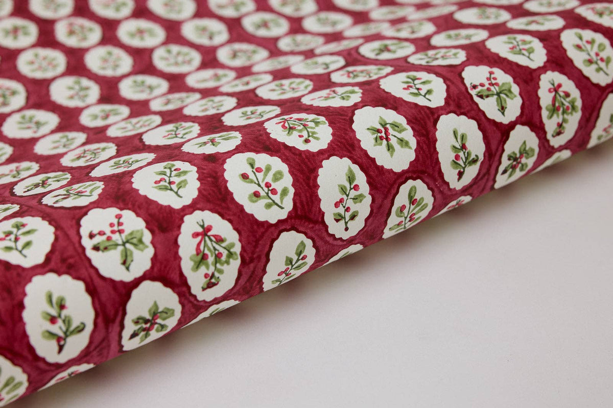 Block printed wrapping paper in Scallop Tiles Christmas Pudding
