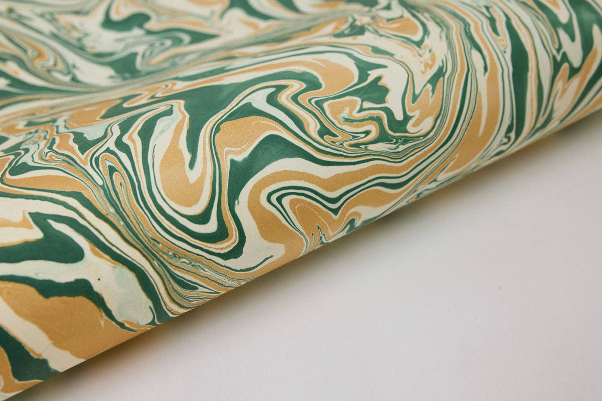 Hand marbled wrapping paper in Free Spirit Conifer