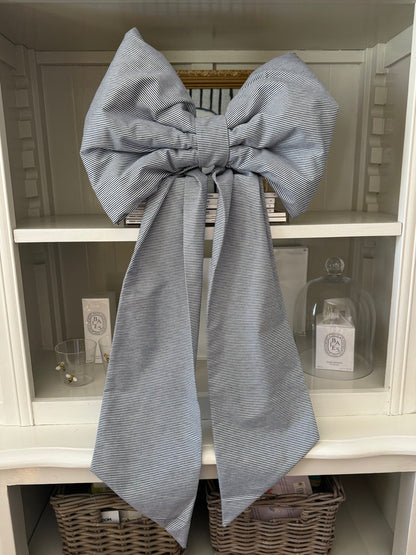 Blue & White Stripe Oversized Bow