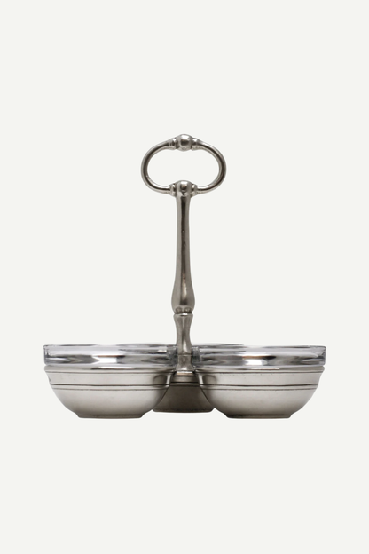 Cosi Tabellini Italian Pewter Glass Condiment Caddy