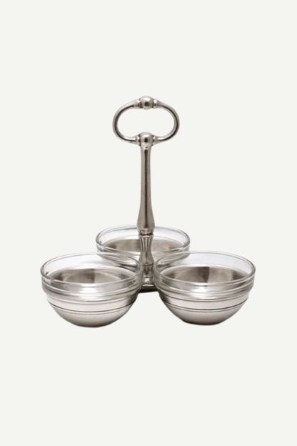 Cosi Tabellini Italian Pewter Glass Condiment Caddy