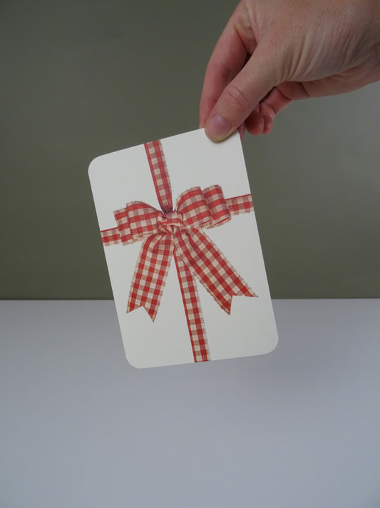 Red Gingham Wrapped Bow Greeting Card