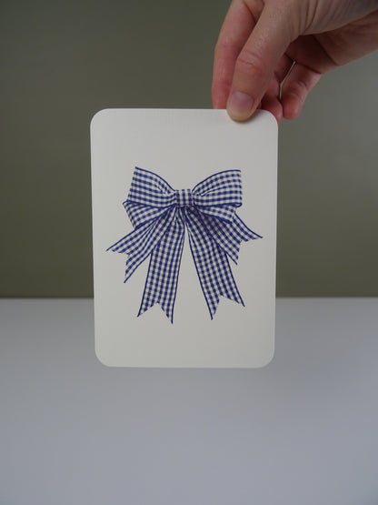 Blue Gingham Double Tailed Bow Greeting Card 