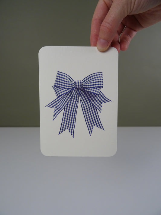 Blue Gingham Double Tailed Bow Greeting Card 