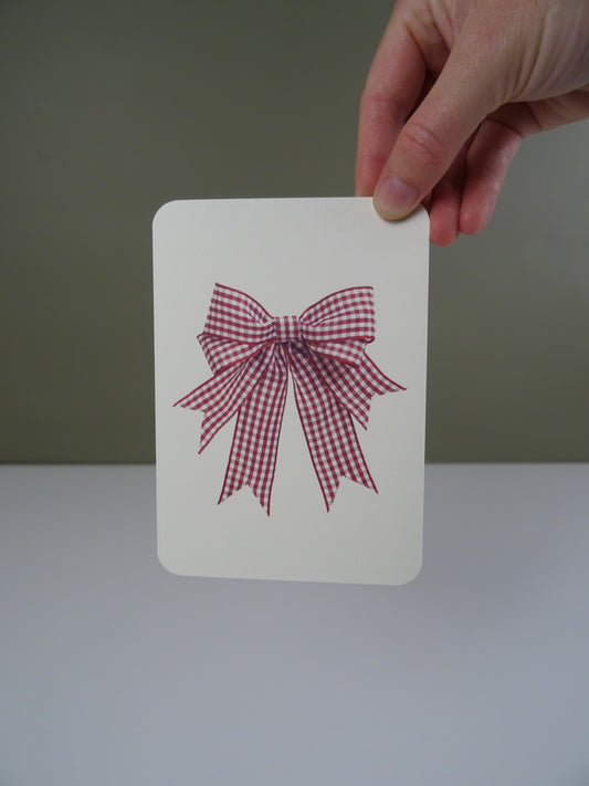 Red Gingham Double Tail Bow Greeting Card 