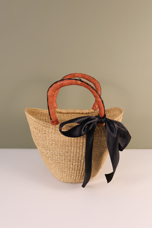 Mini Market Basket Bag - Tan & Black Handle