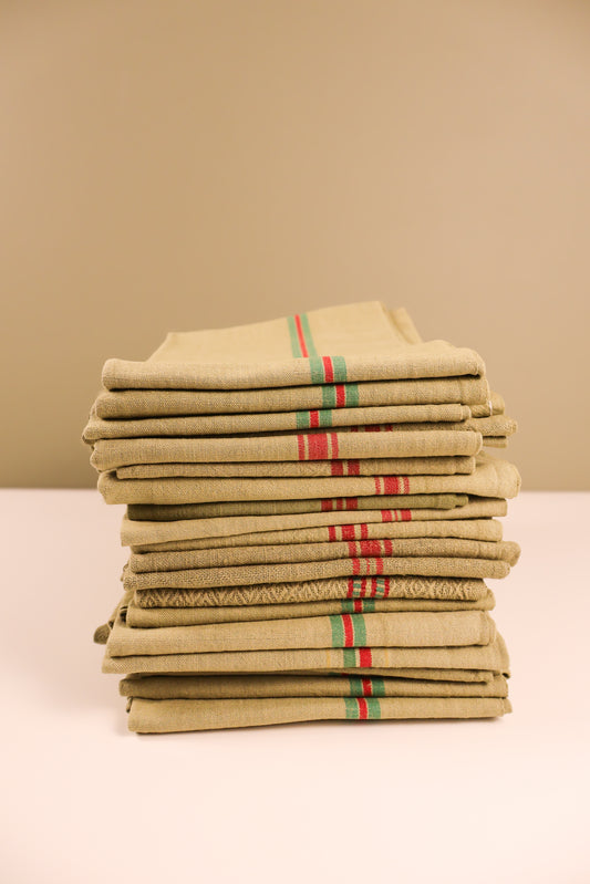 Vintage French Tea Towel - Khaki