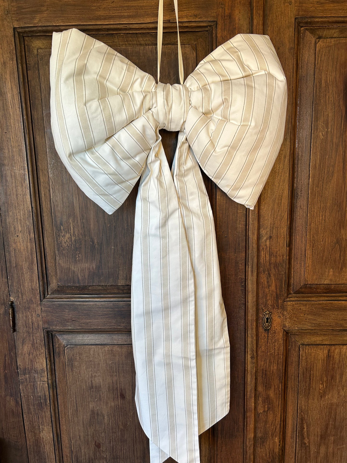 White and Beige Stripe Oversized Bow