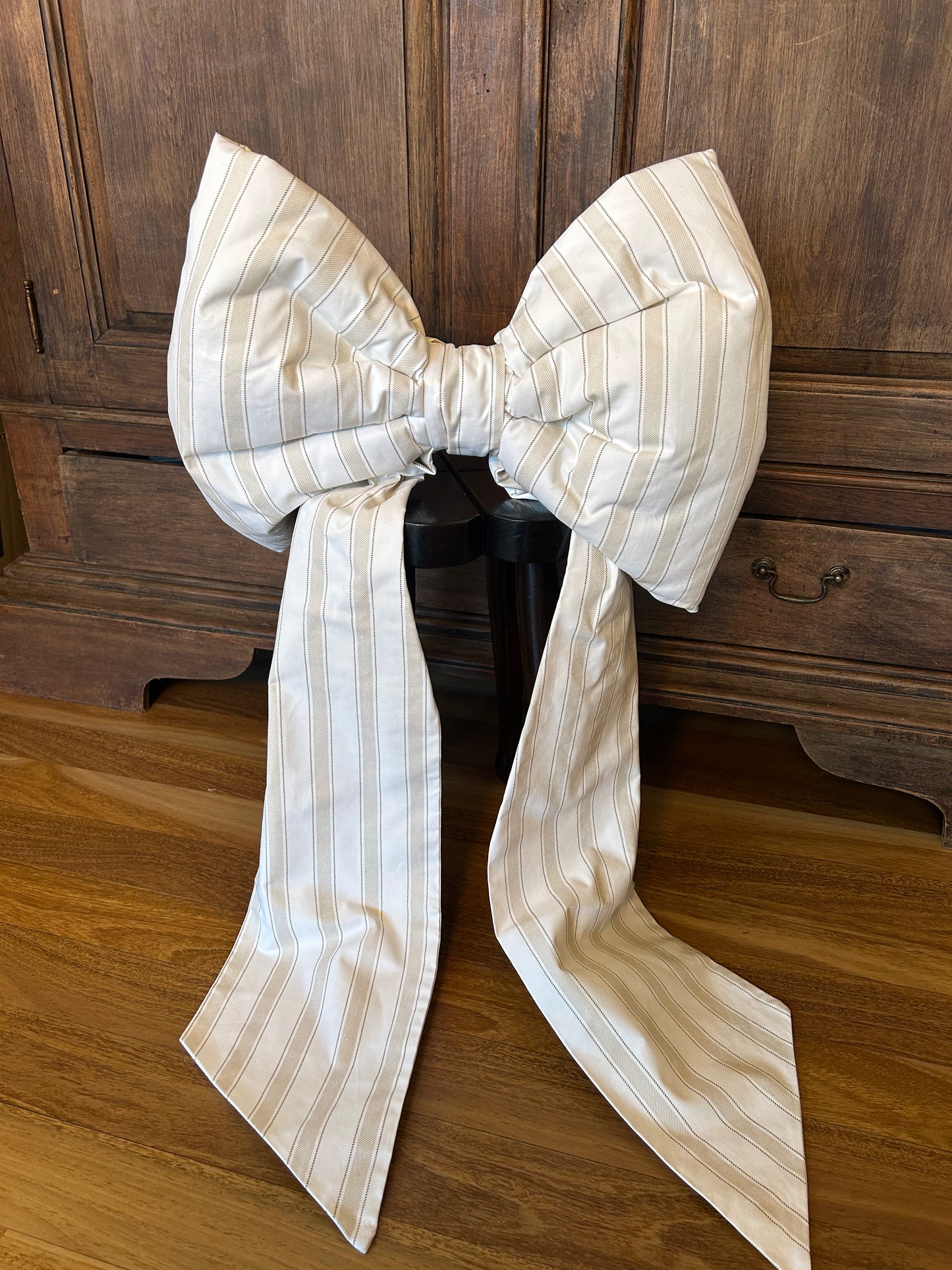 White and Beige Stripe Oversized Bow