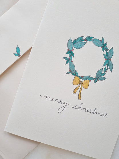 Christmas Wreath Hand Illustrated Greeting Card
